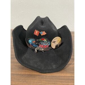 Vintage Black Wool Cowboy Hat Daytona Veteran USA Fishing Patches Pins Western